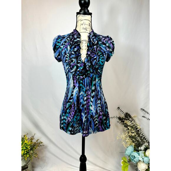 HeartSoul Y2K Baby Doll Ruffle Short Sleeve Top Blue Multi M - Picture 5 of 12